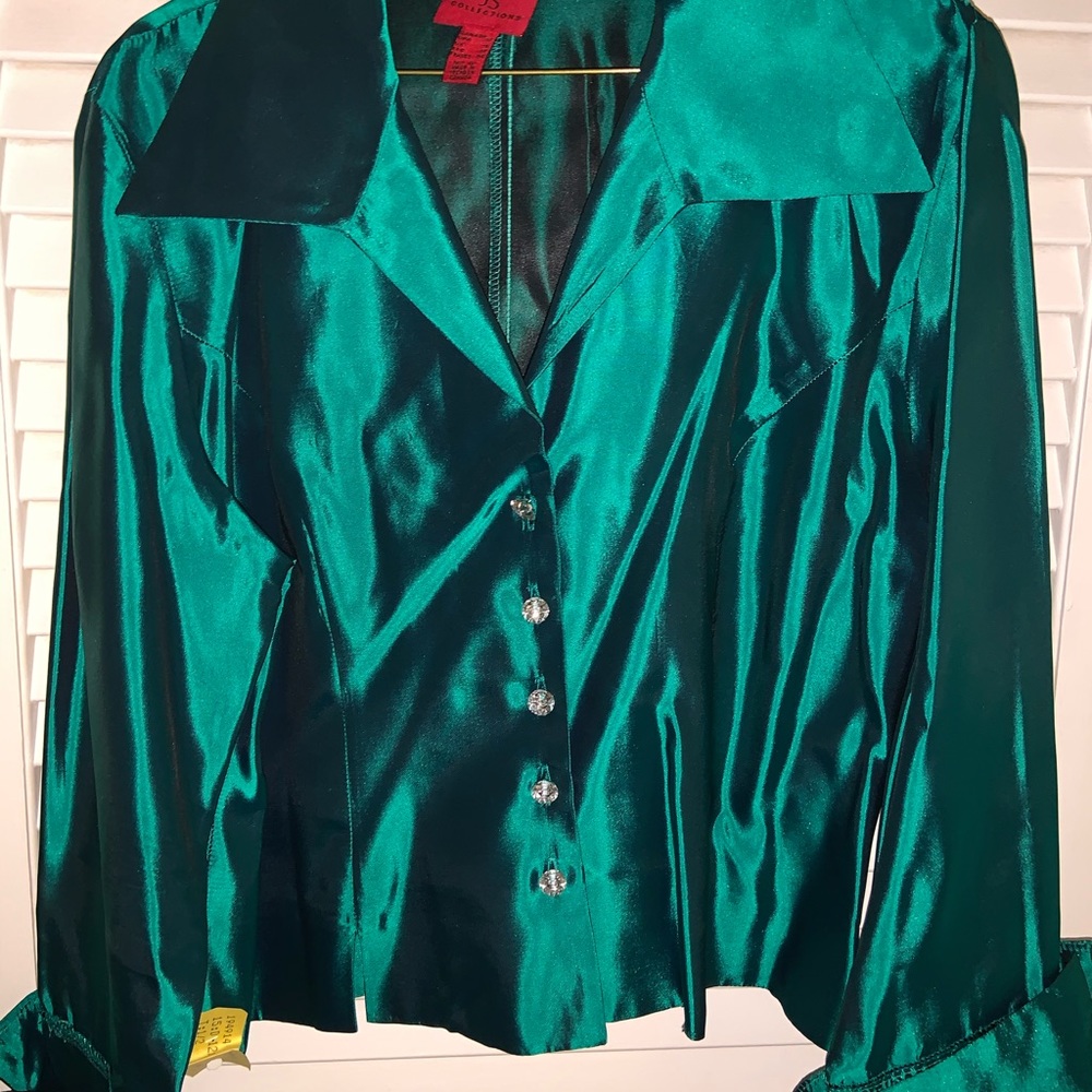 Green silk blouse